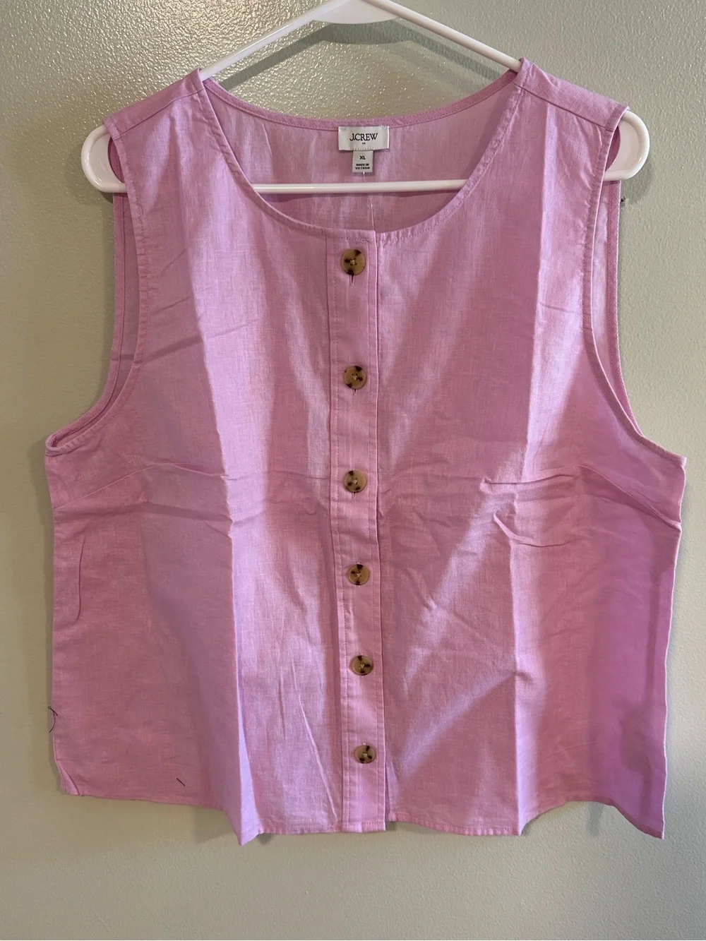 J.Crew Pink Linen Blend Sleeveless Button-Front Top
